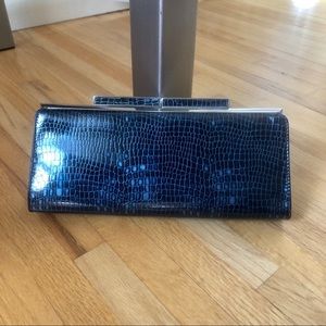 Banana Republic Blue snakeskin print patent clutch